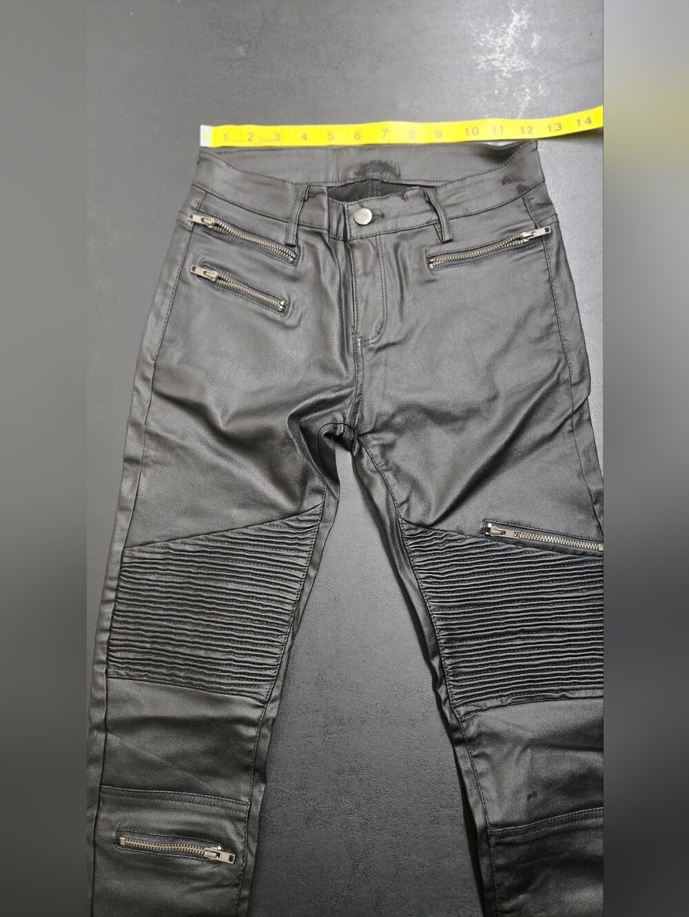 Women's Black Skinny Moto Pants with Zip & Ribbed Knee Detail